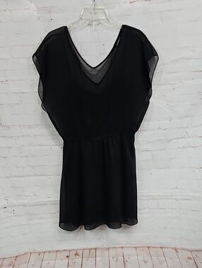 Express Black Sheer V-Neck Mini Dress